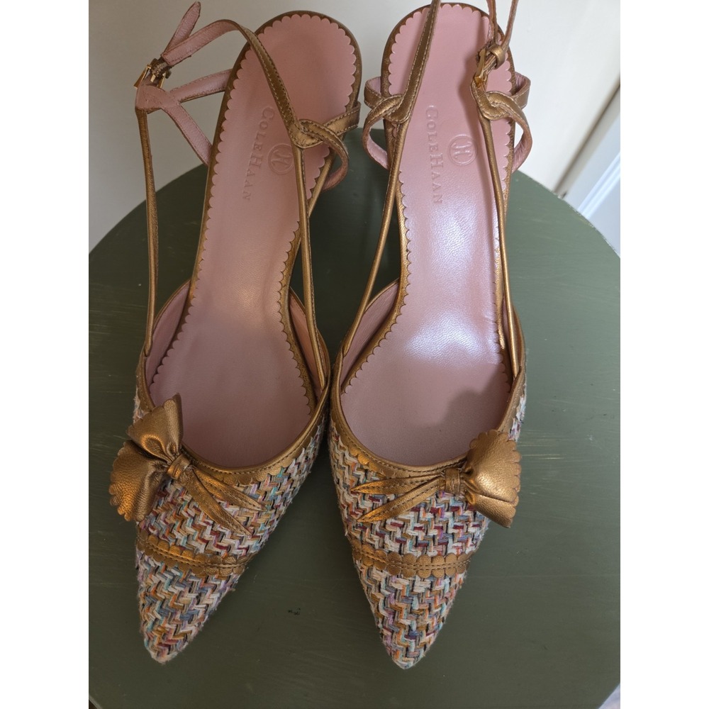 Cole Haan Vintage Dinah Slingback Weaving Flower Heels Sz 8.5B NEW